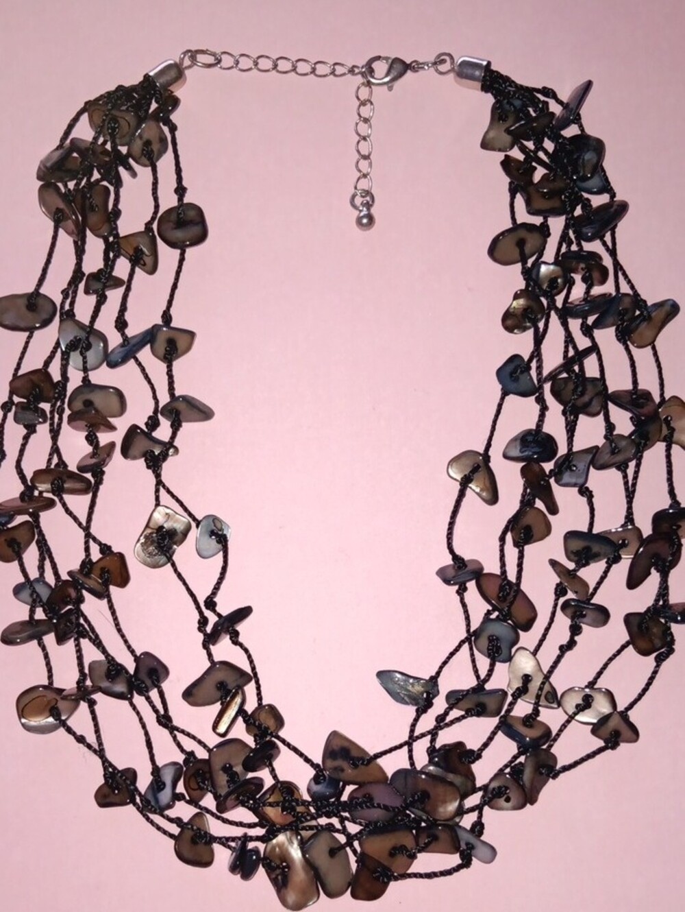Multi-Strand Abstract Stone Shell Chips Neutral Statement Necklace New!